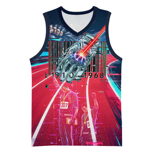 African American 1968 Black Power Salute Basketball Jersey Retro Cyberpunk Sci-Fi Tech Civil Rights Art