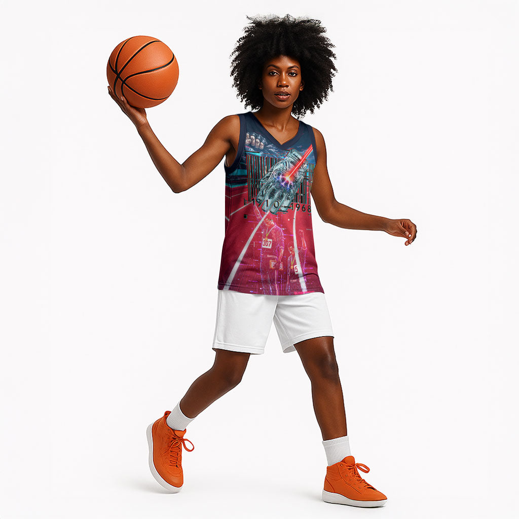 African American 1968 Black Power Salute Basketball Jersey Retro Cyberpunk Sci-Fi Tech Civil Rights Art