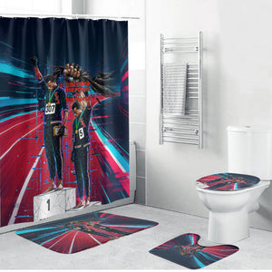 African American 1968 Black Power Salute Bathroom Set Retro Cyberpunk Sci-Fi Tech Civil Rights Art