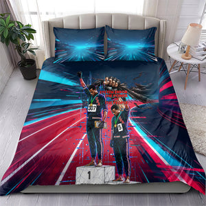African American 1968 Black Power Salute Bedding Set Retro Cyberpunk Sci-Fi Tech Civil Rights Art