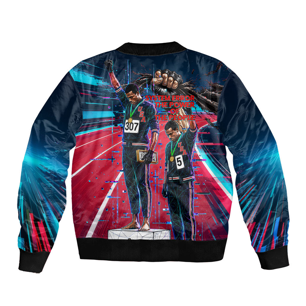 African American 1968 Black Power Salute Bomber Jacket Retro Cyberpunk Sci-Fi Tech Civil Rights Art