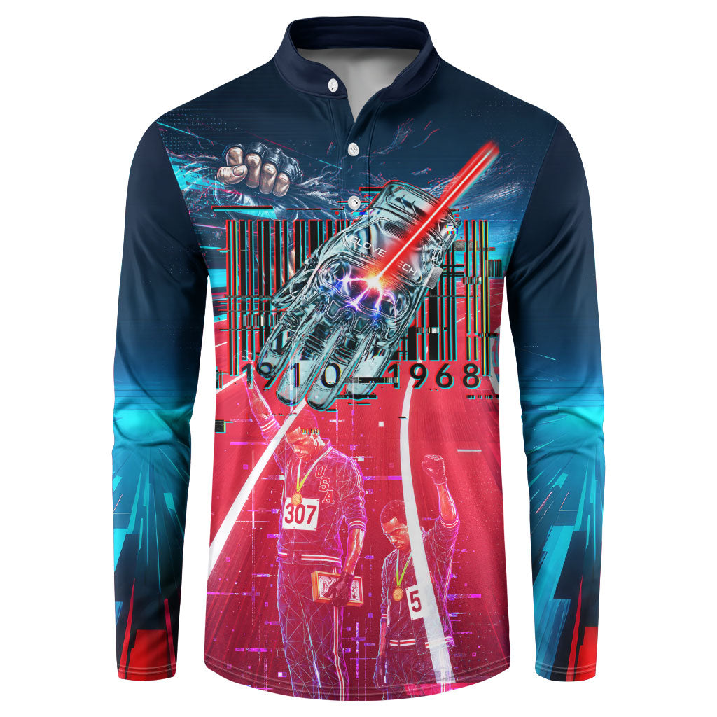 African American 1968 Black Power Salute Button Sweatshirt Retro Cyberpunk Sci-Fi Tech Civil Rights Art