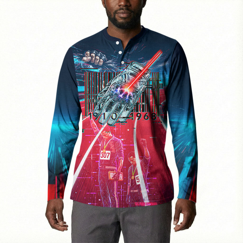 African American 1968 Black Power Salute Button Sweatshirt Retro Cyberpunk Sci-Fi Tech Civil Rights Art
