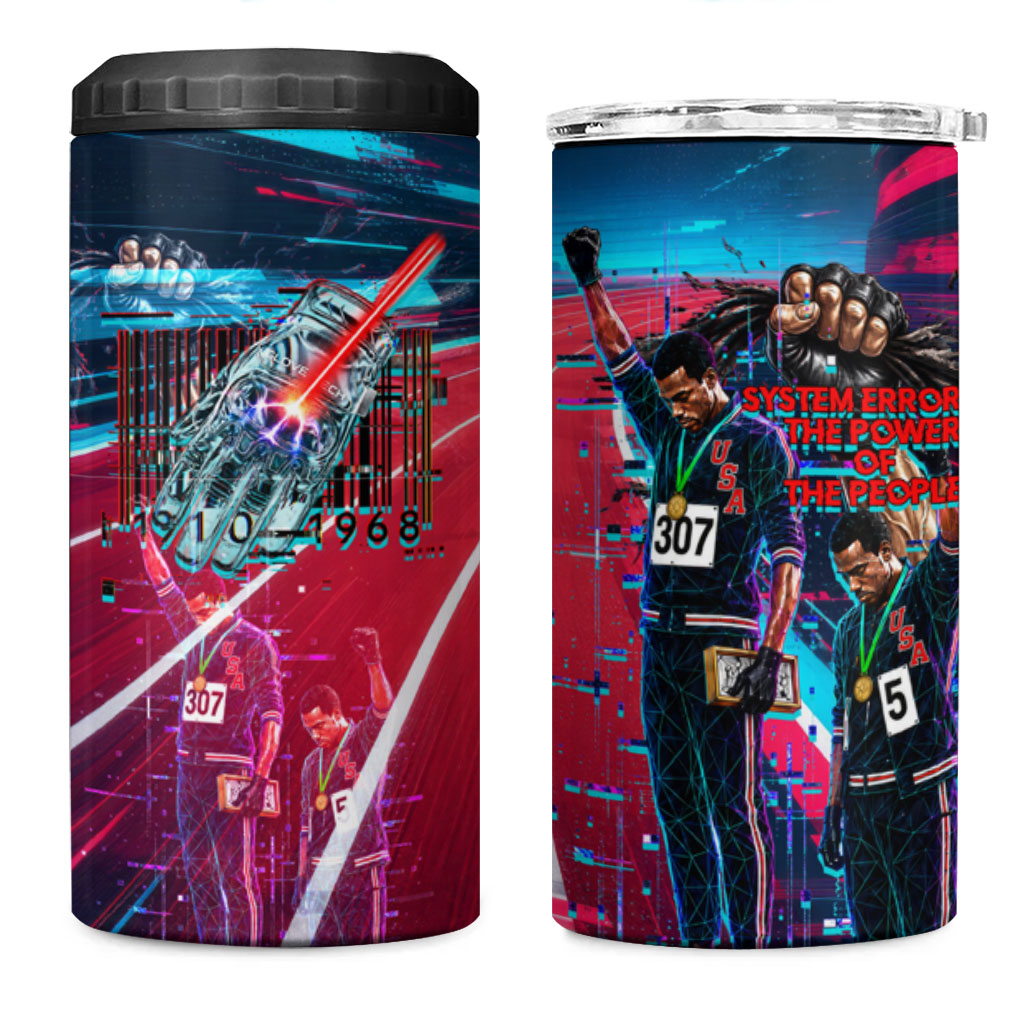 African American 1968 Black Power Salute 4 in 1 Can Cooler Tumbler Retro Cyberpunk Sci-Fi Tech Civil Rights Art