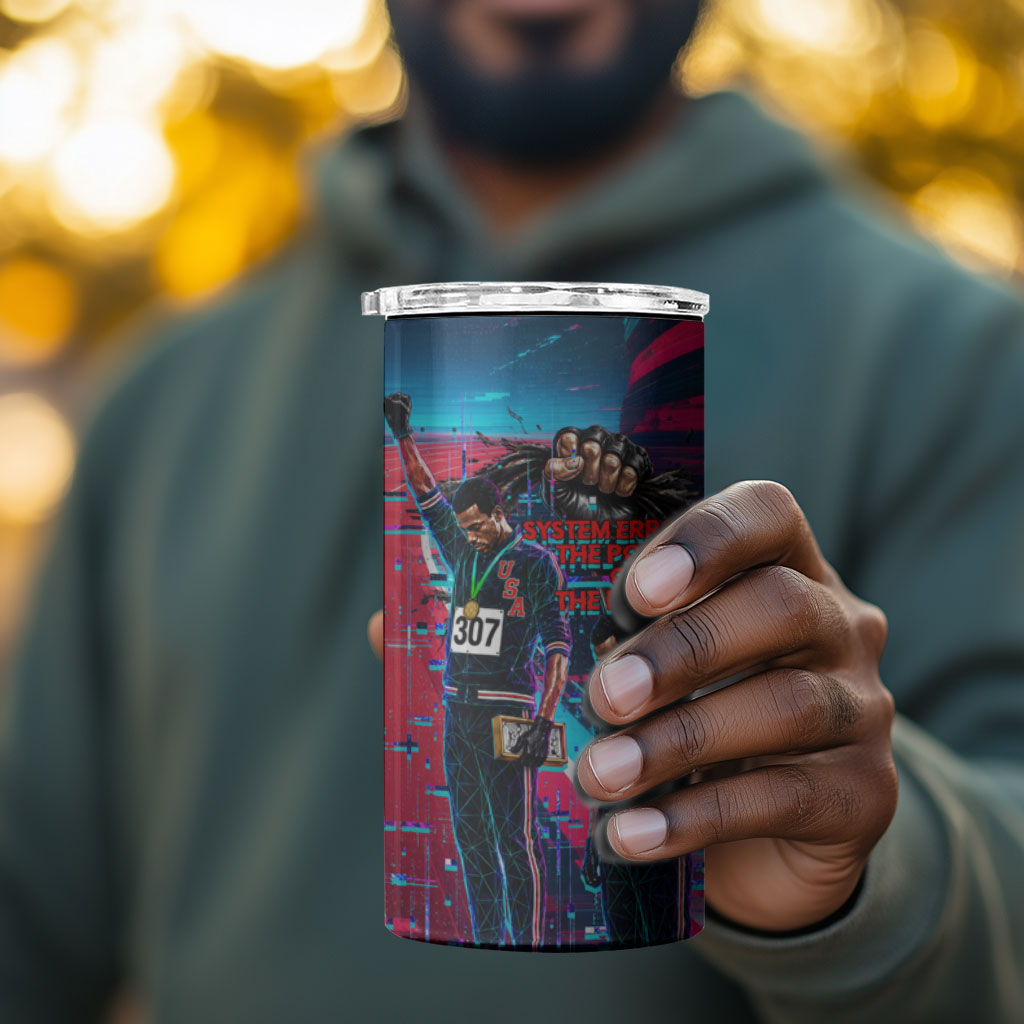 African American 1968 Black Power Salute 4 in 1 Can Cooler Tumbler Retro Cyberpunk Sci-Fi Tech Civil Rights Art