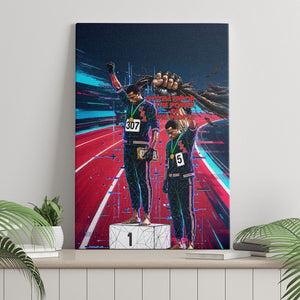 African American 1968 Black Power Salute Canvas Wall Art Retro Cyberpunk Sci-Fi Tech Civil Rights Art
