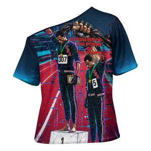African American 1968 Black Power Salute Cross Shoulder Shirt Retro Cyberpunk Sci-Fi Tech Civil Rights Art