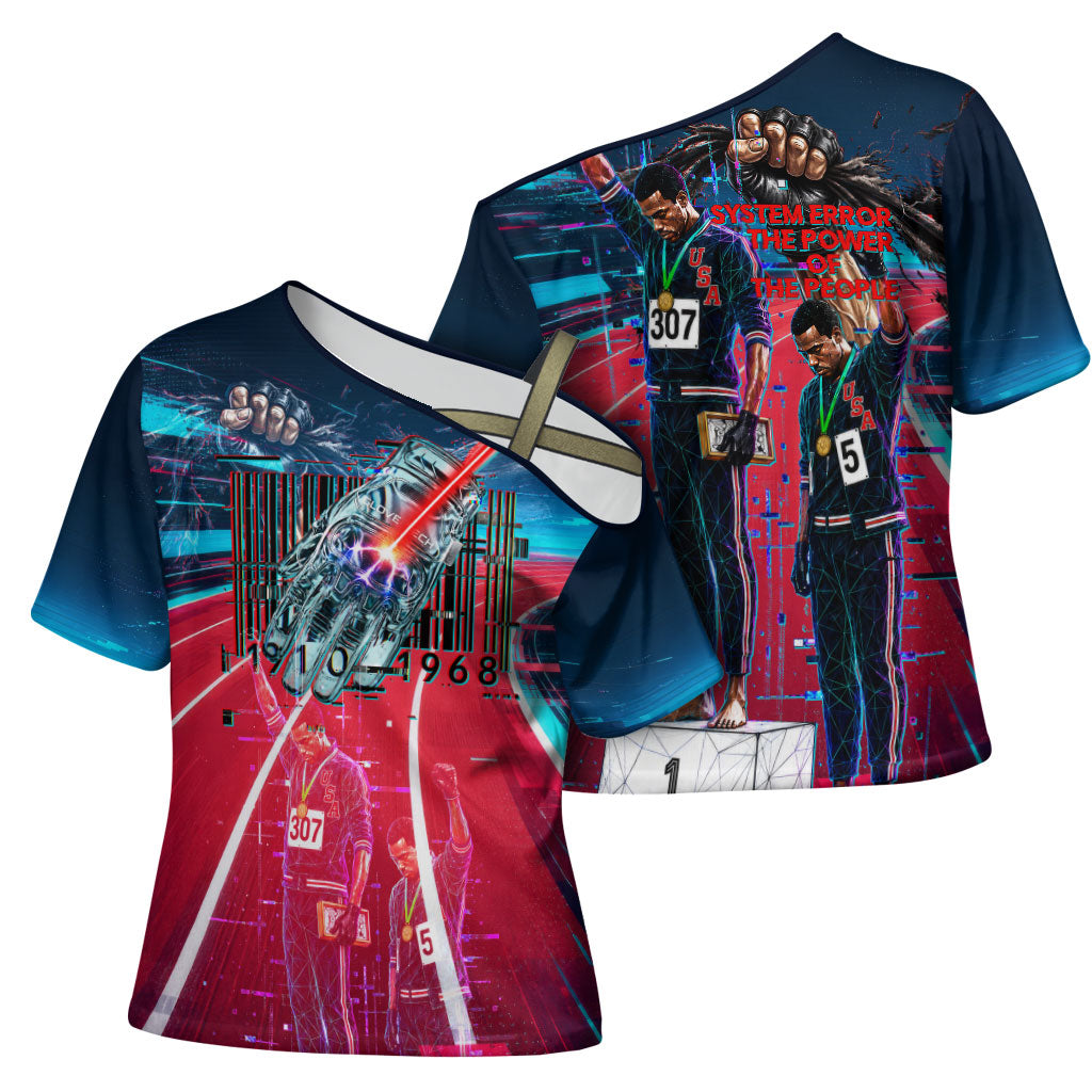 African American 1968 Black Power Salute Cross Shoulder Shirt Retro Cyberpunk Sci-Fi Tech Civil Rights Art