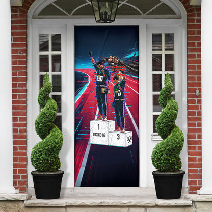 African American 1968 Black Power Salute Door Cover Retro Cyberpunk Sci-Fi Tech Civil Rights Art