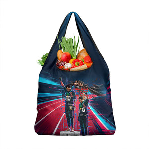 African American 1968 Black Power Salute Grocery Bag Retro Cyberpunk Sci-Fi Tech Civil Rights Art