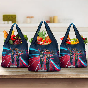 African American 1968 Black Power Salute Grocery Bag Retro Cyberpunk Sci-Fi Tech Civil Rights Art