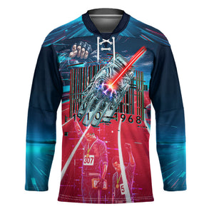 African American 1968 Black Power Salute Hockey Jersey Retro Cyberpunk Sci-Fi Tech Civil Rights Art