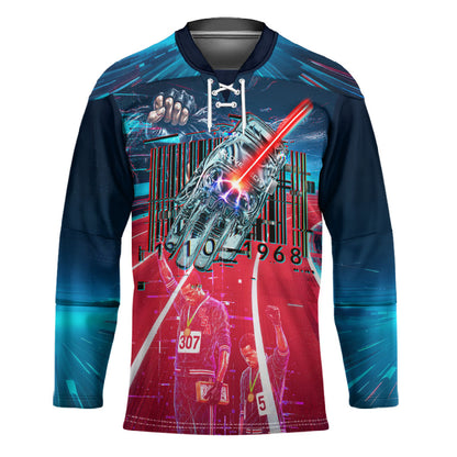 African American 1968 Black Power Salute Hockey Jersey Retro Cyberpunk Sci-Fi Tech Civil Rights Art
