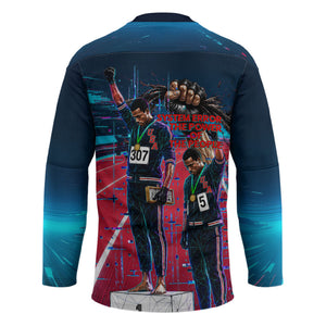 African American 1968 Black Power Salute Hockey Jersey Retro Cyberpunk Sci-Fi Tech Civil Rights Art