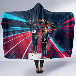 African American 1968 Black Power Salute Hooded Blanket Retro Cyberpunk Sci-Fi Tech Civil Rights Art