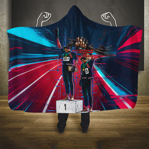 African American 1968 Black Power Salute Hooded Blanket Retro Cyberpunk Sci-Fi Tech Civil Rights Art