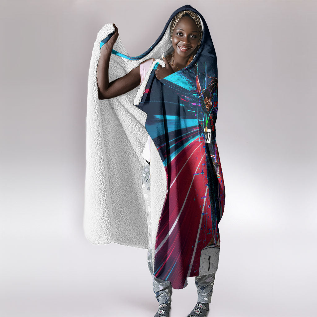 African American 1968 Black Power Salute Hooded Blanket Retro Cyberpunk Sci-Fi Tech Civil Rights Art