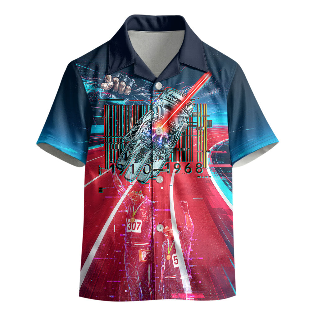 African American 1968 Black Power Salute Kid Hawaiian Shirt Retro Cyberpunk Sci-Fi Tech Civil Rights Art