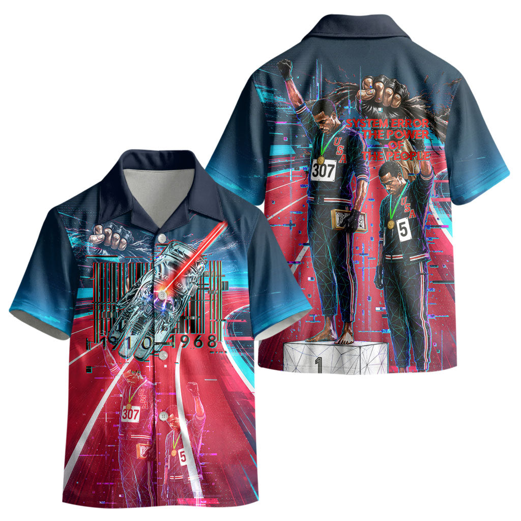 African American 1968 Black Power Salute Kid Hawaiian Shirt Retro Cyberpunk Sci-Fi Tech Civil Rights Art