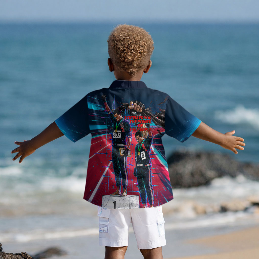 African American 1968 Black Power Salute Kid Hawaiian Shirt Retro Cyberpunk Sci-Fi Tech Civil Rights Art