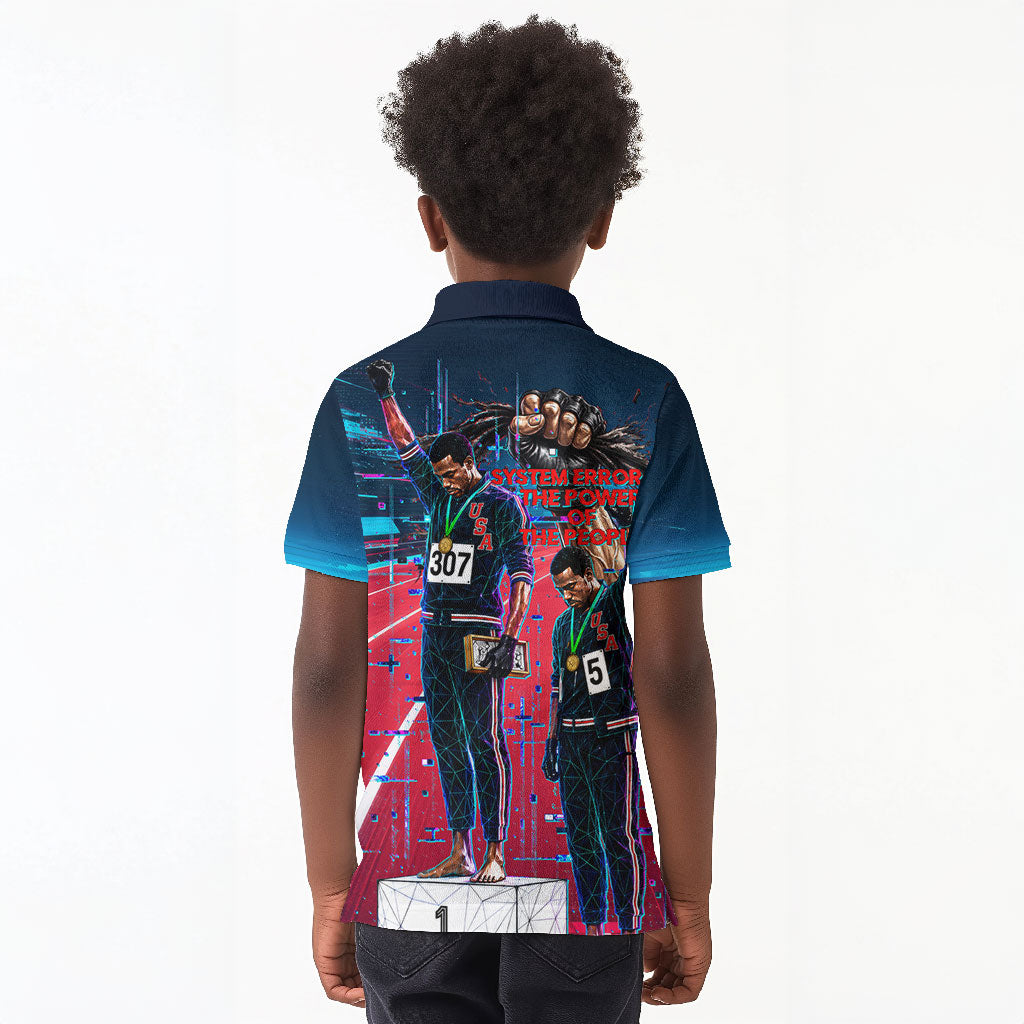 African American 1968 Black Power Salute Kid Polo Shirt Retro Cyberpunk Sci-Fi Tech Civil Rights Art