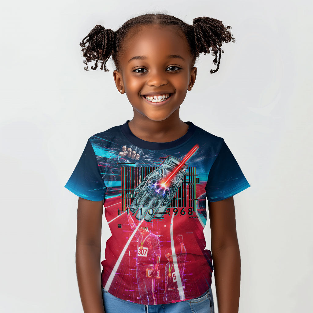 African American 1968 Black Power Salute Kid T shirt Retro Cyberpunk Sci-Fi Tech Civil Rights Art