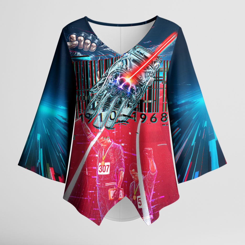African American 1968 Black Power Salute Kimono Sleeve Blouse Retro Cyberpunk Sci-Fi Tech Civil Rights Art