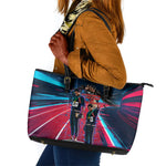 African American 1968 Black Power Salute Leather Tote Bag Retro Cyberpunk Sci-Fi Tech Civil Rights Art