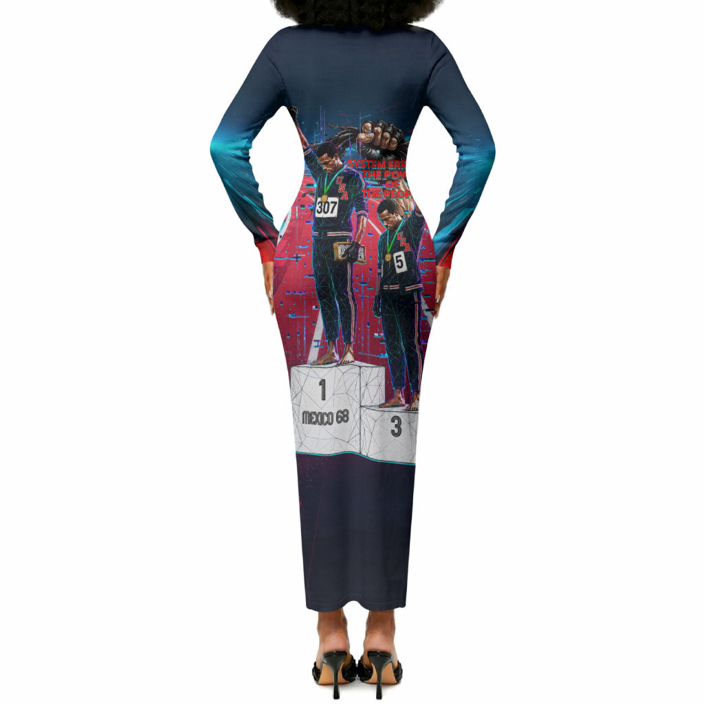 African American 1968 Black Power Salute Long Sleeve Bodycon Dress Retro Cyberpunk Sci-Fi Tech Civil Rights Art
