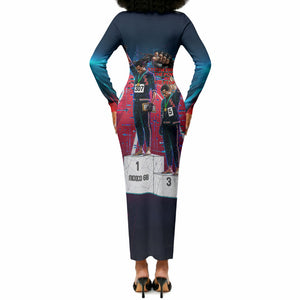 African American 1968 Black Power Salute Long Sleeve Bodycon Dress Retro Cyberpunk Sci-Fi Tech Civil Rights Art