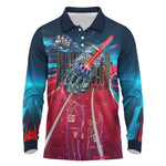 African American 1968 Black Power Salute Long Sleeve Polo Shirt Retro Cyberpunk Sci-Fi Tech Civil Rights Art