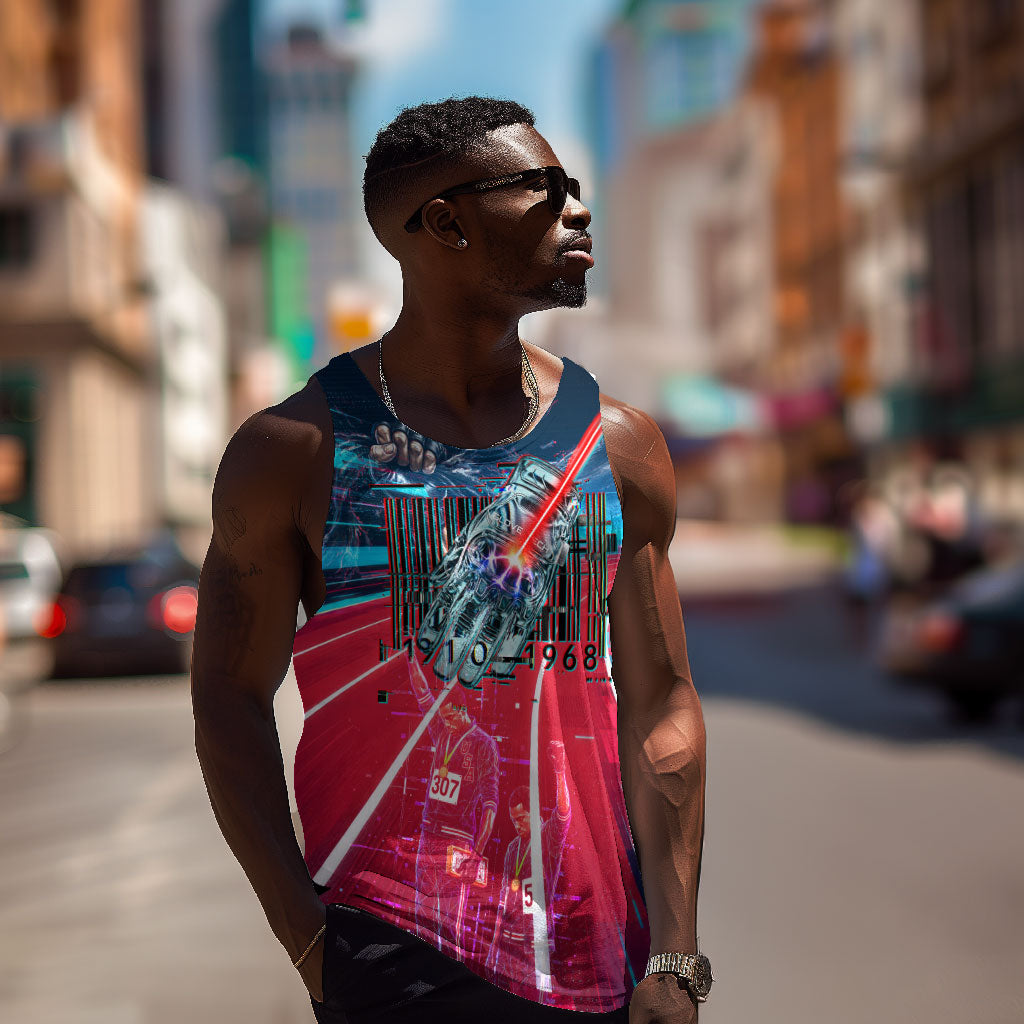 African American 1968 Black Power Salute Men Tank Top Retro Cyberpunk Sci-Fi Tech Civil Rights Art
