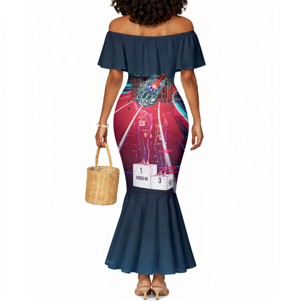 African American 1968 Black Power Salute Mermaid Dress Retro Cyberpunk Sci-Fi Tech Civil Rights Art