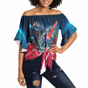 African American 1968 Black Power Salute Off Shoulder Wrap Waist Top Retro Cyberpunk Sci-Fi Tech Civil Rights Art