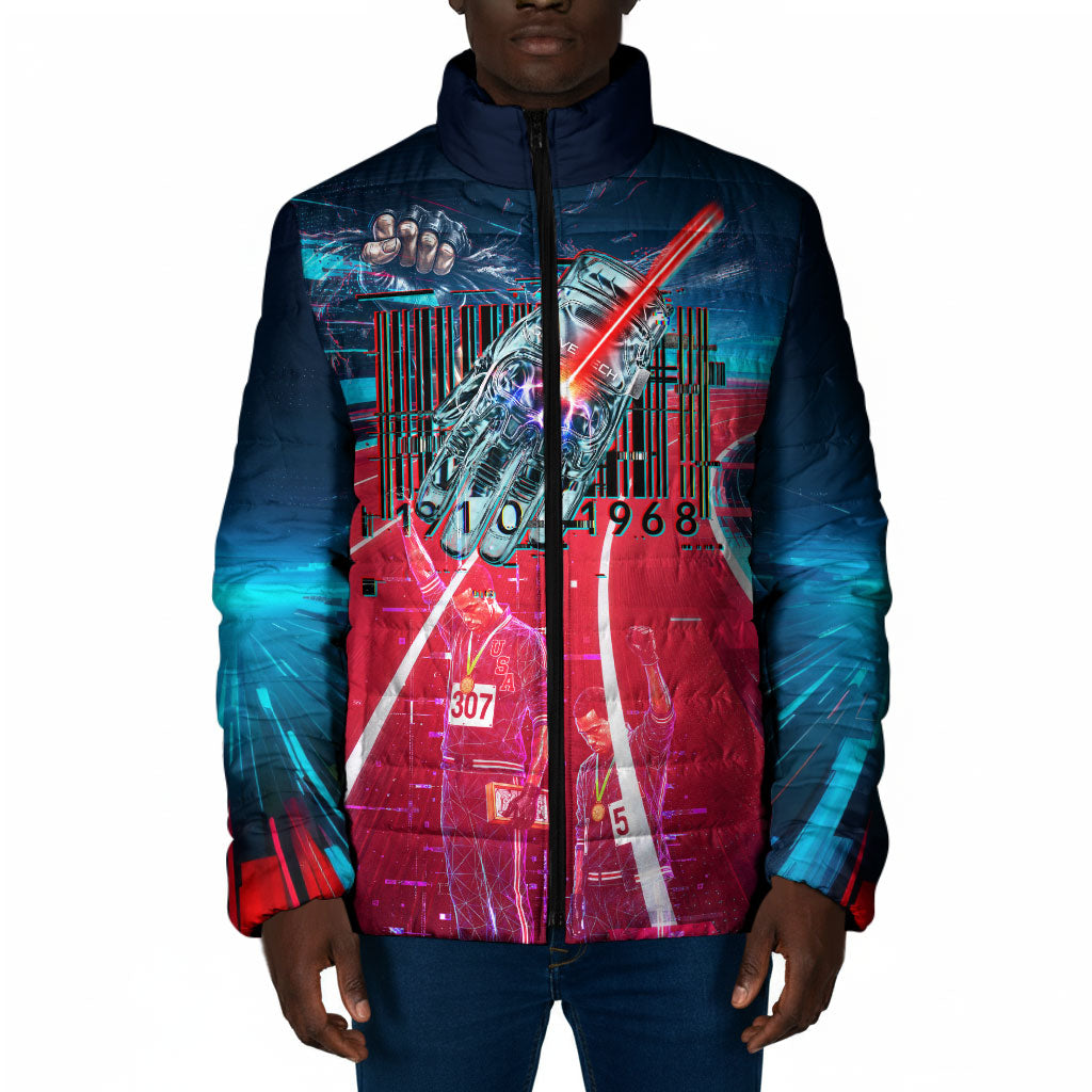 African American 1968 Black Power Salute Padded Jacket Retro Cyberpunk Sci-Fi Tech Civil Rights Art