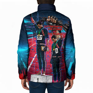 African American 1968 Black Power Salute Padded Jacket Retro Cyberpunk Sci-Fi Tech Civil Rights Art