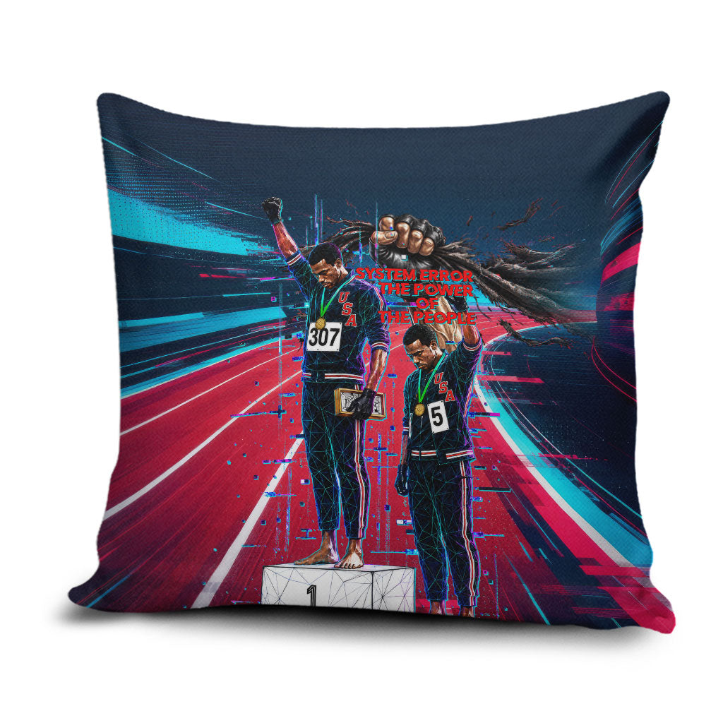 African American 1968 Black Power Salute Pillow Cover Retro Cyberpunk Sci-Fi Tech Civil Rights Art