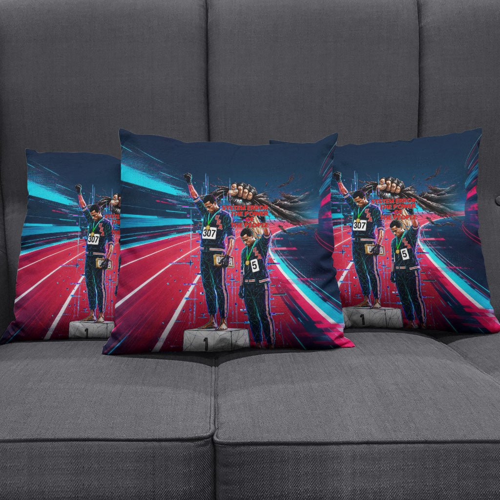 African American 1968 Black Power Salute Pillow Cover Retro Cyberpunk Sci-Fi Tech Civil Rights Art
