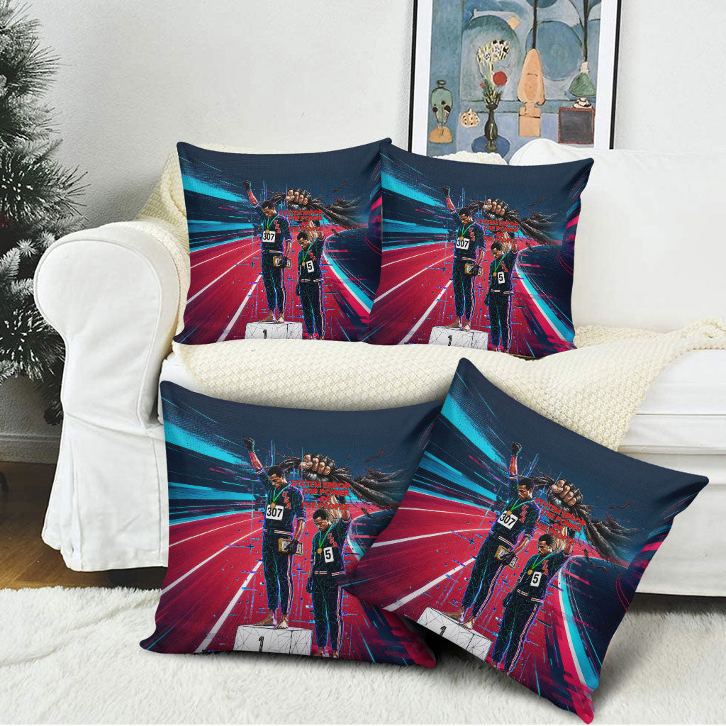 African American 1968 Black Power Salute Pillow Cover Retro Cyberpunk Sci-Fi Tech Civil Rights Art