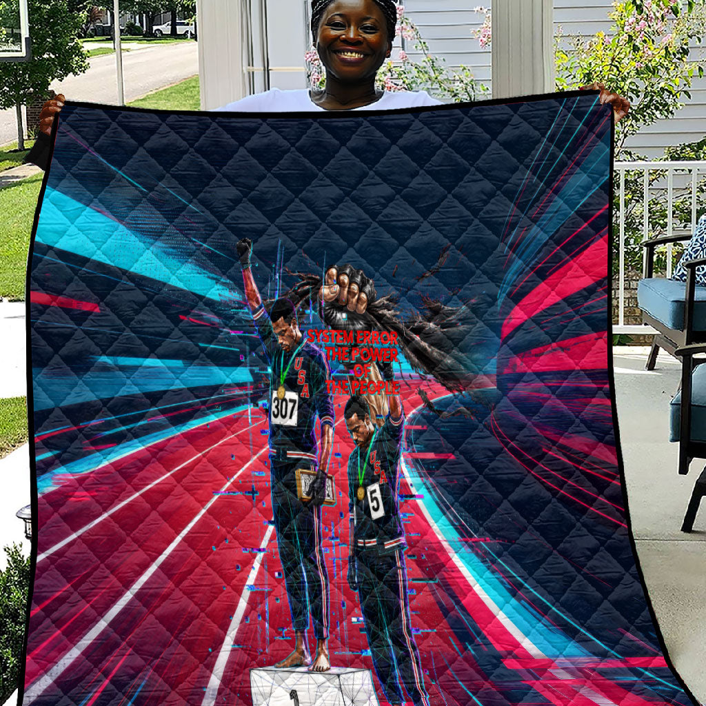 African American 1968 Black Power Salute Quilt Retro Cyberpunk Sci-Fi Tech Civil Rights Art