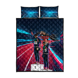 African American 1968 Black Power Salute Quilt Bed Set Retro Cyberpunk Sci-Fi Tech Civil Rights Art
