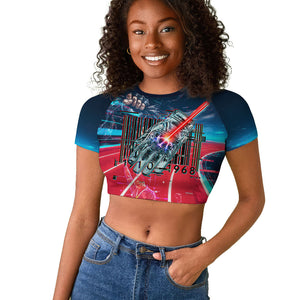 African American 1968 Black Power Salute Raglan Cropped T shirt Retro Cyberpunk Sci-Fi Tech Civil Rights Art