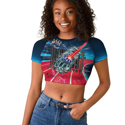 African American 1968 Black Power Salute Raglan Cropped T shirt Retro Cyberpunk Sci-Fi Tech Civil Rights Art