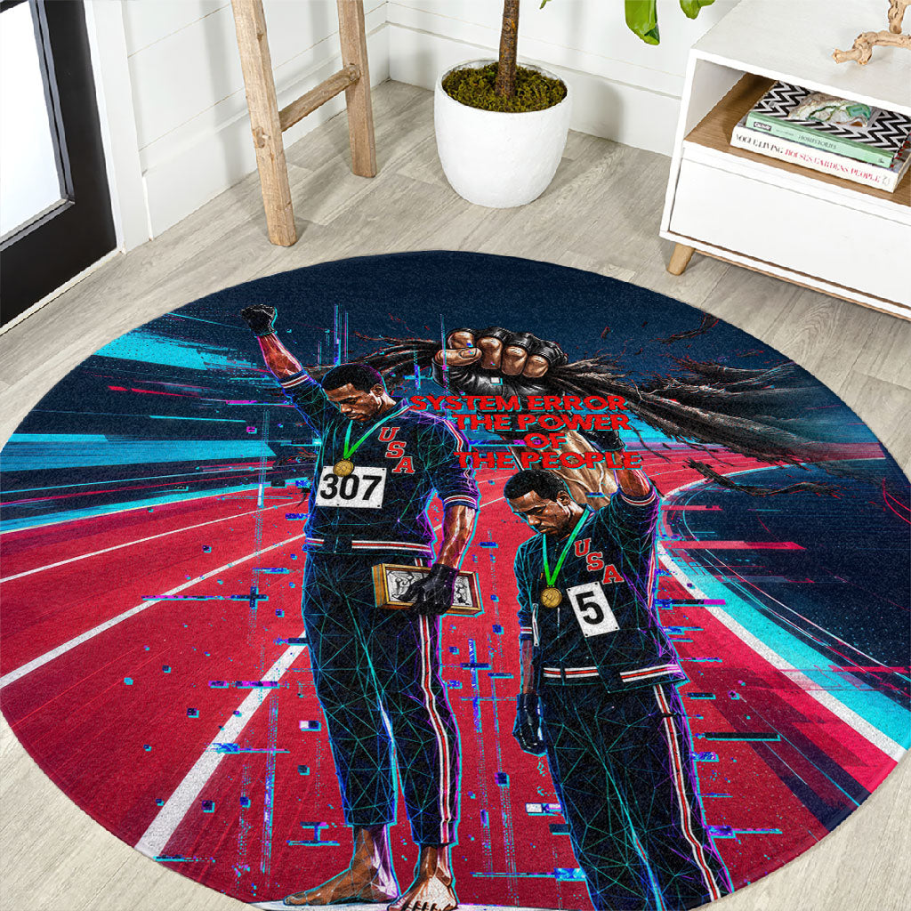African American 1968 Black Power Salute Round Carpet Retro Cyberpunk Sci-Fi Tech Civil Rights Art