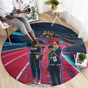 African American 1968 Black Power Salute Round Carpet Retro Cyberpunk Sci-Fi Tech Civil Rights Art