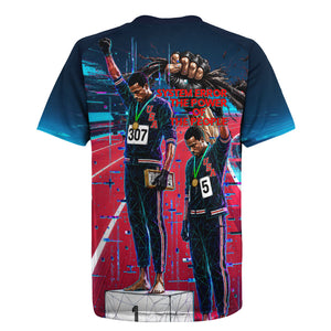 African American 1968 Black Power Salute Rugby Jersey Retro Cyberpunk Sci-Fi Tech Civil Rights Art