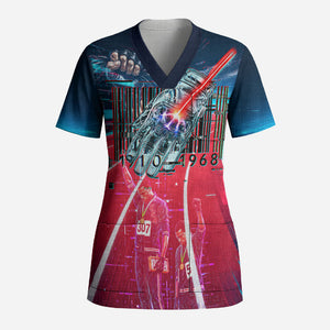 African American 1968 Black Power Salute Scrub Top Retro Cyberpunk Sci-Fi Tech Civil Rights Art