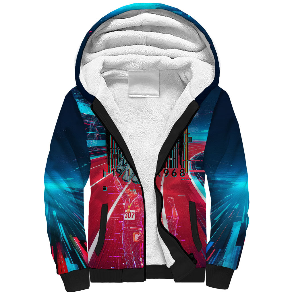 African American 1968 Black Power Salute Sherpa Hoodie Retro Cyberpunk Sci-Fi Tech Civil Rights Art