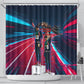 African American 1968 Black Power Salute Shower Curtain Retro Cyberpunk Sci-Fi Tech Civil Rights Art