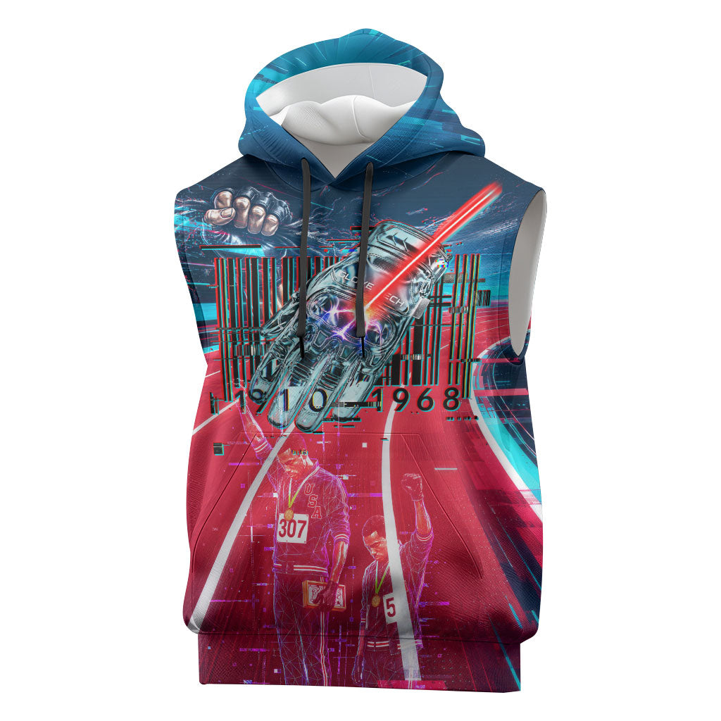 African American 1968 Black Power Salute Sleeveless Hoodie Retro Cyberpunk Sci-Fi Tech Civil Rights Art